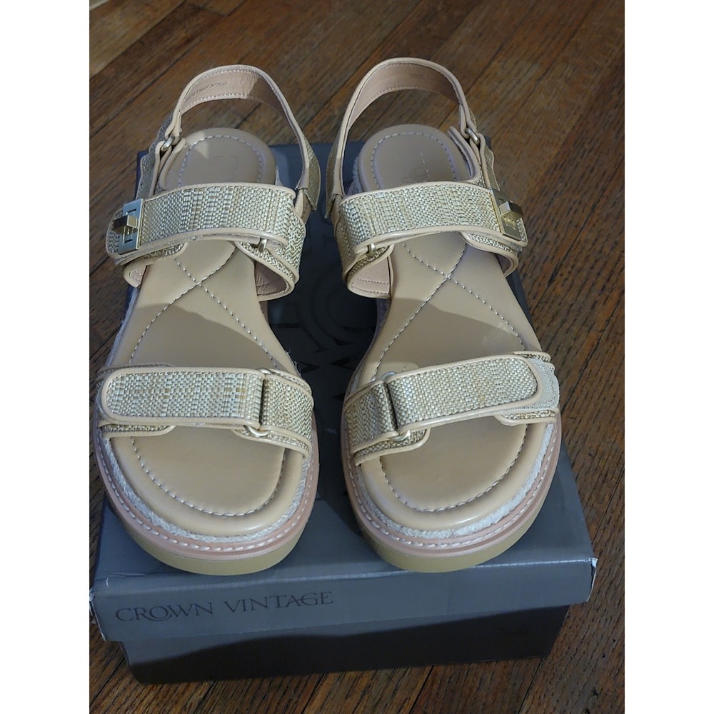 Crown‎ Vintage Beige Woven Strap Platform Espadrille Sandals Women 10M
